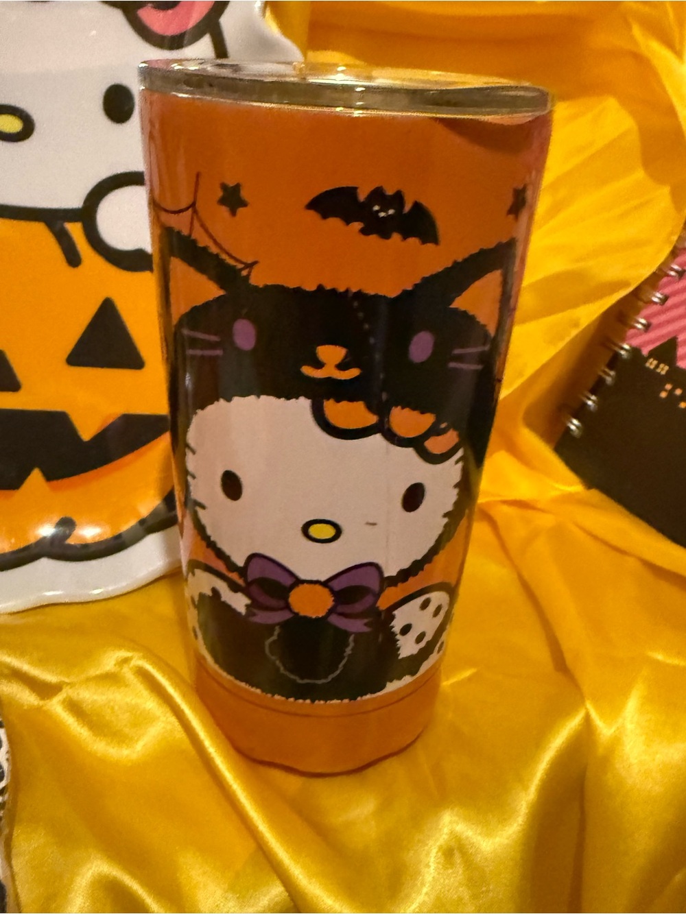 Hello Kitty Halloween Party Tumbler in Orange with Black and Purple Accents